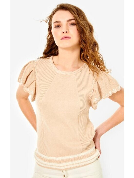 Cartolina Sweaters - Cartolina Madeline Hand-Embroidered Sand Knit Sweater Womens X-Large Made in USA